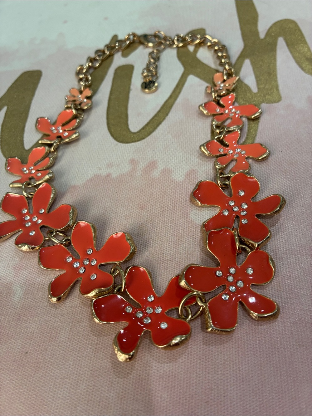 Vera Bradley Gold-Tone Coral Floral Enamel Rhinestone Necklace